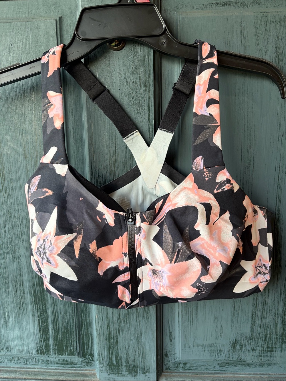 Victoria's Secret Black & Pink Floral Front-Zip Sports Bra